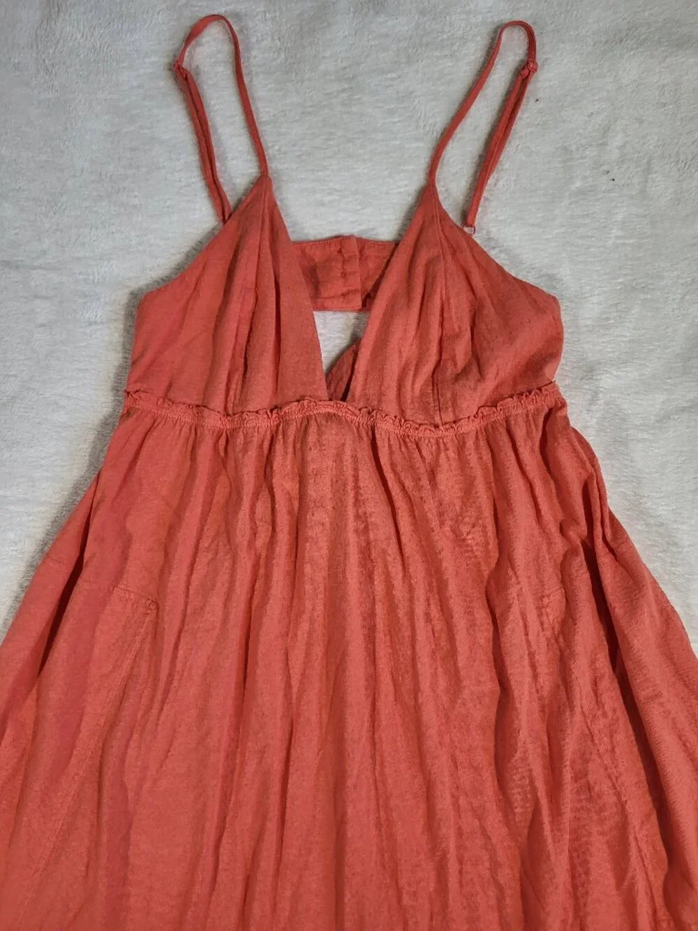Free People Beach Coral Orange Maxi Dress – Strappy Boho Beach Cover-Up Small